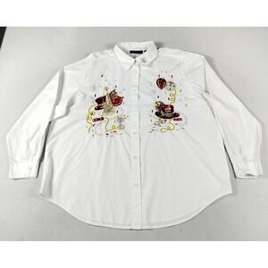 Vintage 2000 Karen Scott II‎ Shirt Womens 1X White New Year Beaded Sequin Party
